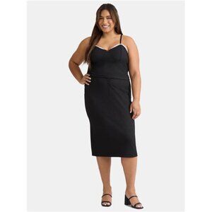 Women’s Plus Textured Rosette Top and Ruched Midi Skirt Set, 2x-3x